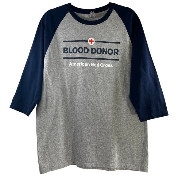 ARC Blood Donor Graphic Design Grey & Navy 3/4 Sleeve Cotton T Shirt Size M - Picture 1 of 7